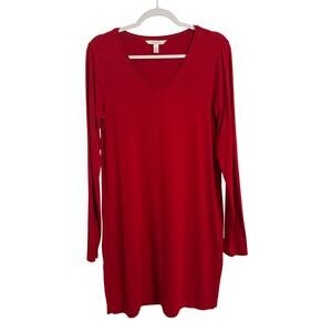 Long Tall Sally LTS Women's S Classic Cherry Red Simple Long Sleeve Tunic Dress